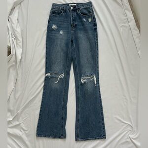 Pacsun high rise bootcut distressed jean, dark blue color